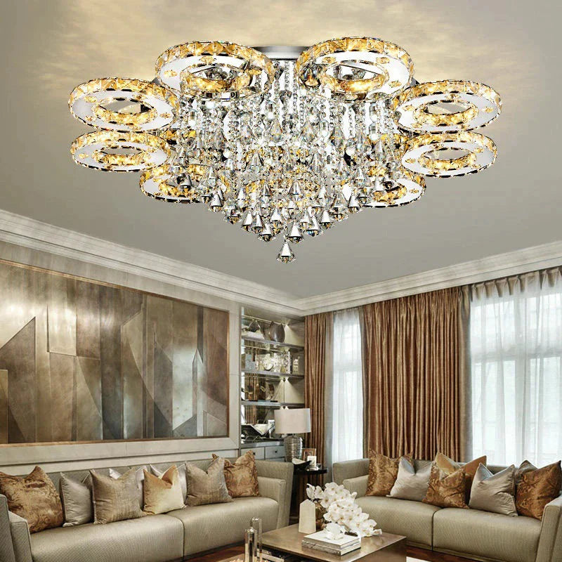 Plafonniers en cristal à LED modernes pour salon, lampe de plafond de luxe, luminaire en cristal pour chambre à coucher, salle à manger, luminaire à LED argenté