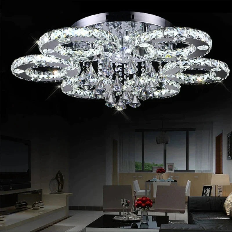 Plafonniers en cristal à LED modernes pour salon, lampe de plafond de luxe, luminaire en cristal pour chambre à coucher, salle à manger, luminaire à LED argenté