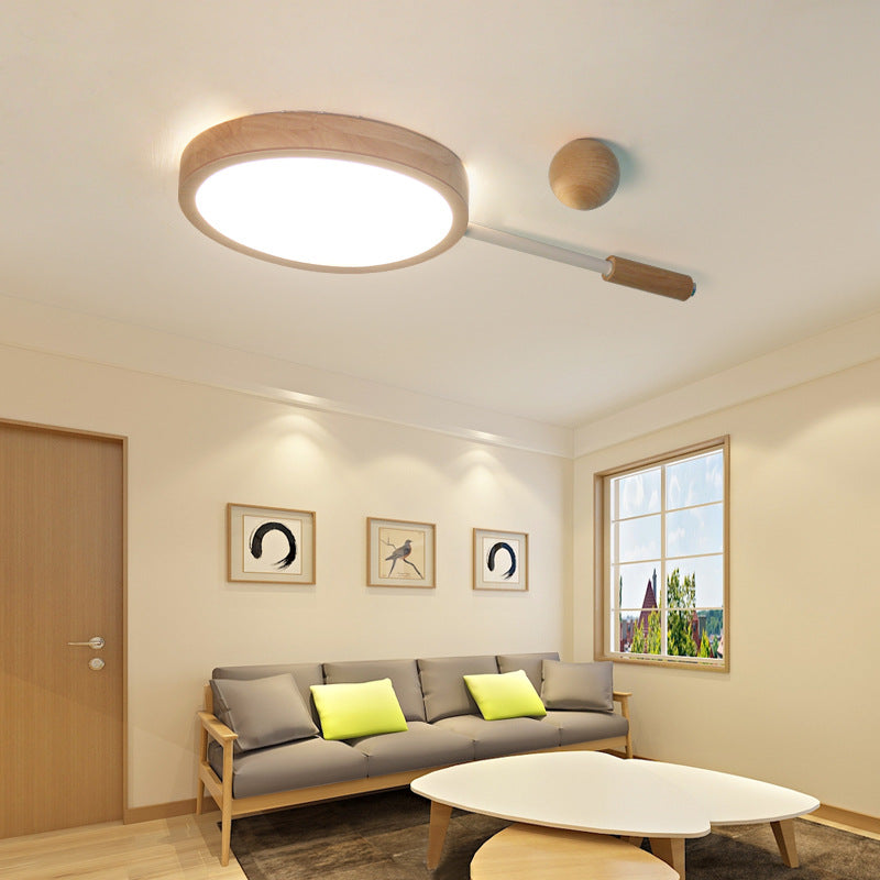 Kindergarten Flush Mount LED Ceiling Light - Creative Tennis Shape, Acrylic & Wood, Beige