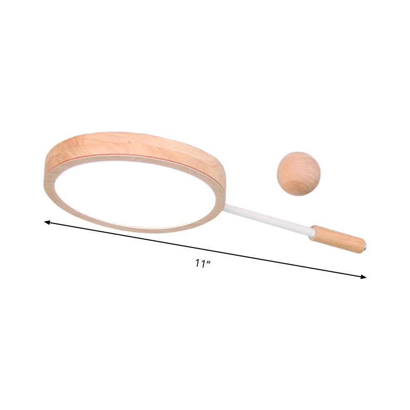 Kindergarten Flush Mount LED Ceiling Light - Creative Tennis Shape, Acrylic & Wood, Beige