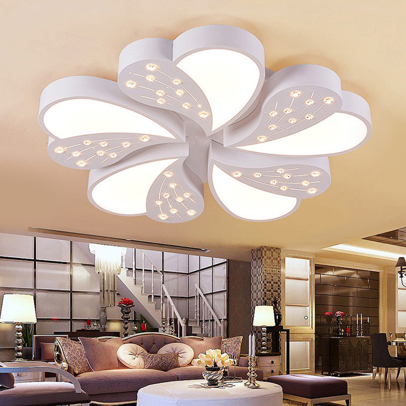 Floral White Flush Mount Ceiling Lamp with Crystal for Modern Baby Room