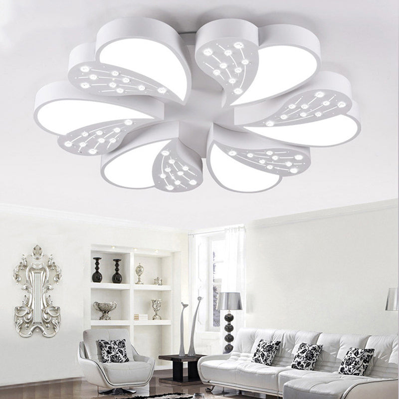 Floral White Flush Mount Ceiling Lamp with Crystal for Modern Baby Room