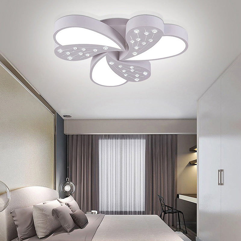 Floral White Flush Mount Ceiling Lamp with Crystal for Modern Baby Room