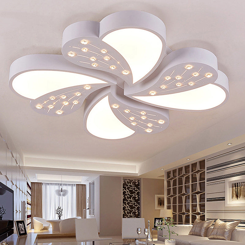 Floral White Flush Mount Ceiling Lamp with Crystal for Modern Baby Room