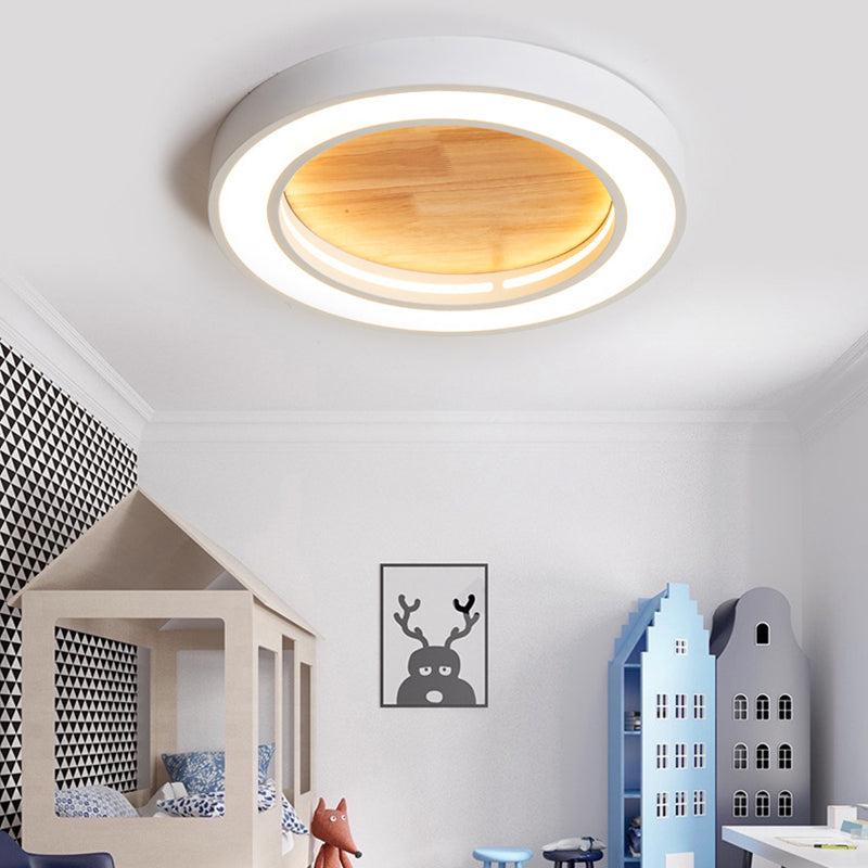 Nordic Style LED Ceiling Light for Boys Bedroom - Acrylic Wood Flushmount Fixture