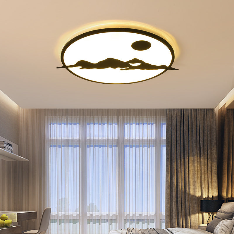Black LED Ceiling Lamp: Creative Sun Mountain Acrylic Flush Light for Living Room & Office
