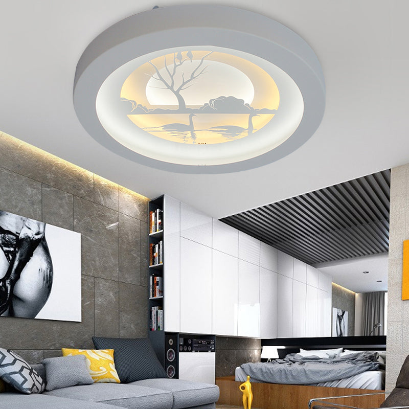Nordic White LED Circular Flush Ceiling Light for Living Room