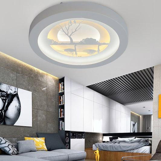 Nordic White LED Circular Flush Ceiling Light for Living Room