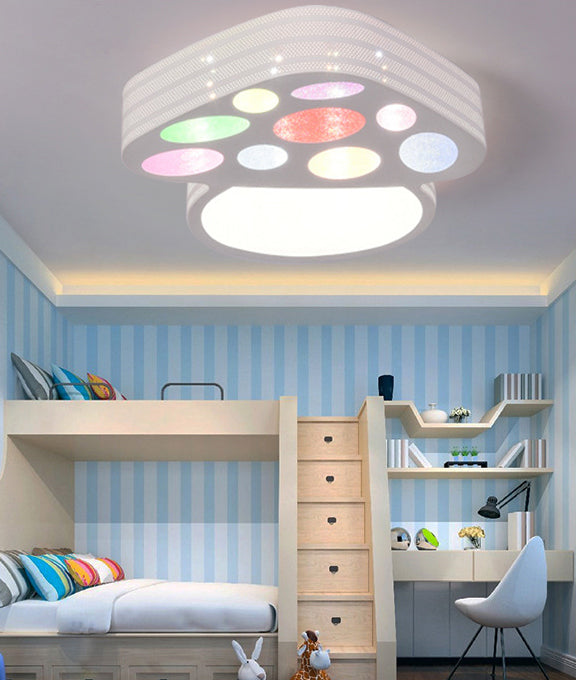Mushroom Cartoon Ceiling Light: Kid's Bedroom Flush Mount in White
