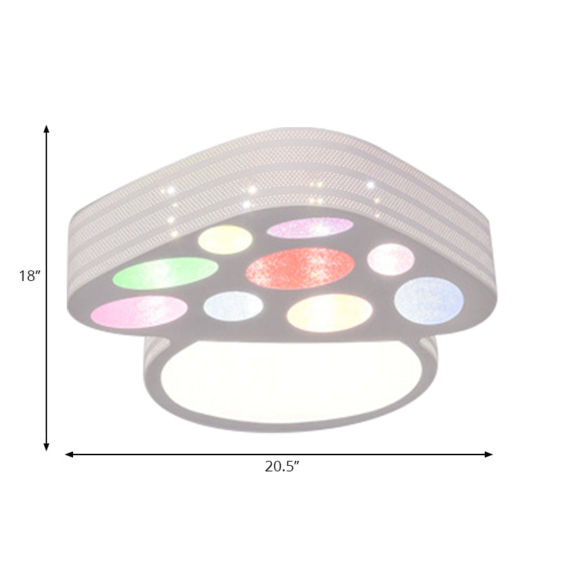 Mushroom Cartoon Ceiling Light: Kid's Bedroom Flush Mount in White