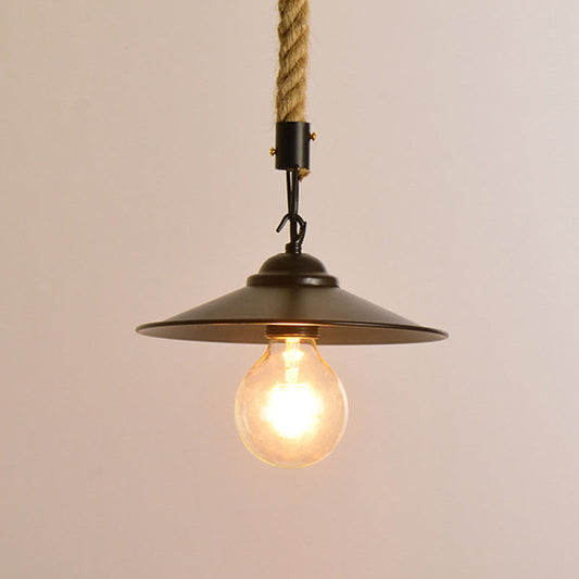 Farmhouse Black Saucer Shade Hanging Light - Metallic Suspension Lamp for Dining Room