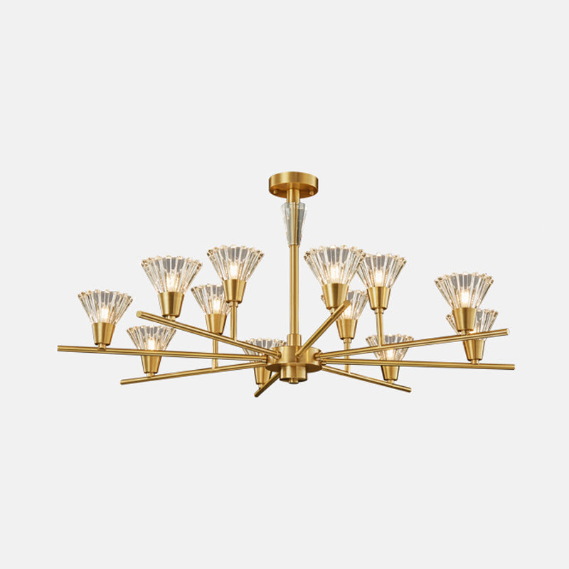 Lustre suspendu moderne en verre transparent avec motif floral en laiton - 6/8/12 têtes pour le salon