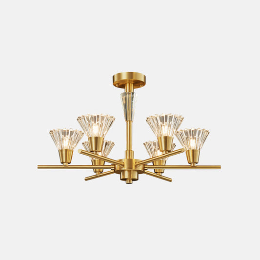 Modern Clear Glass Pendant Chandelier with Brass Flower-Like Design - 6/8/12 Heads for Living Room