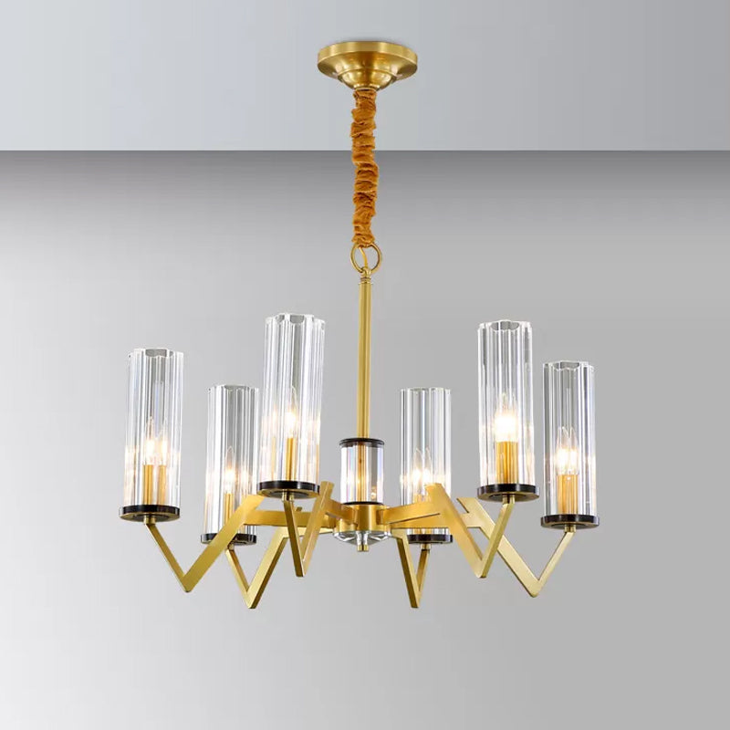 Lustre moderne en laiton avec prisme en verre transparent pour chambre à coucher