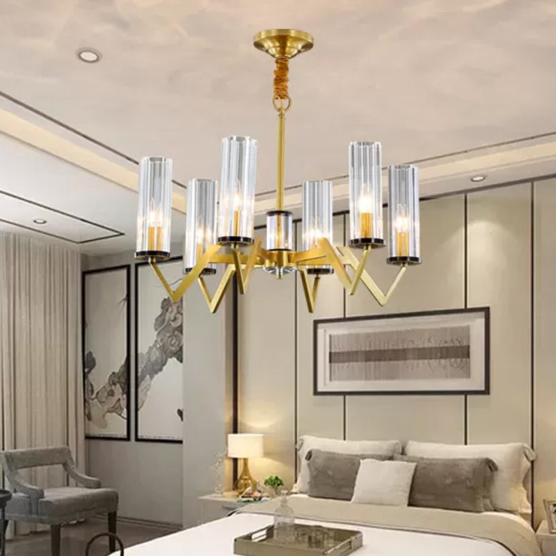 Lustre moderne en laiton avec prisme en verre transparent pour chambre à coucher