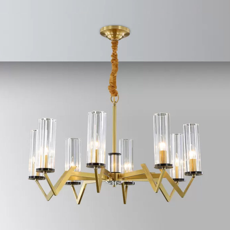 Lustre moderne en laiton avec prisme en verre transparent pour chambre à coucher