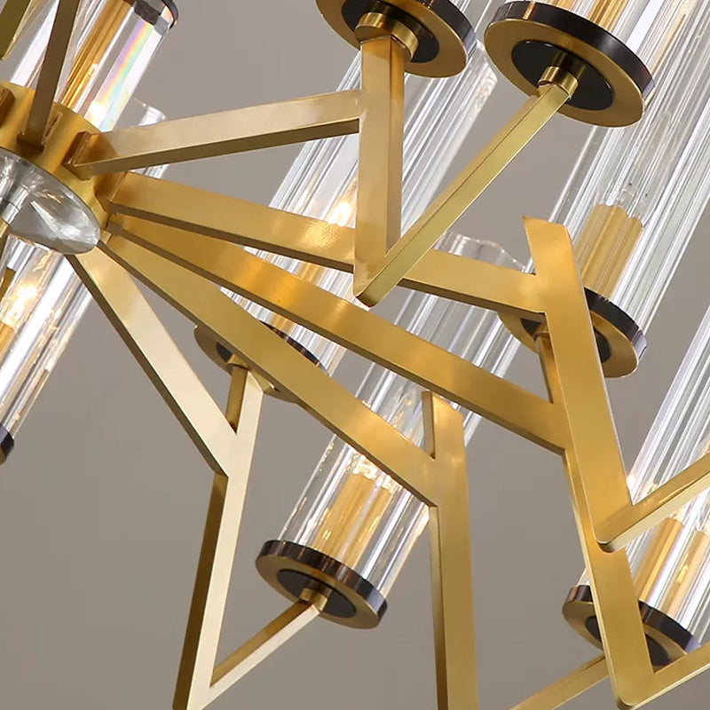 Lustre moderne en laiton avec prisme en verre transparent pour chambre à coucher