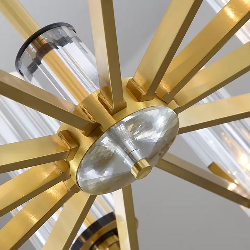Lustre moderne en laiton avec prisme en verre transparent pour chambre à coucher
