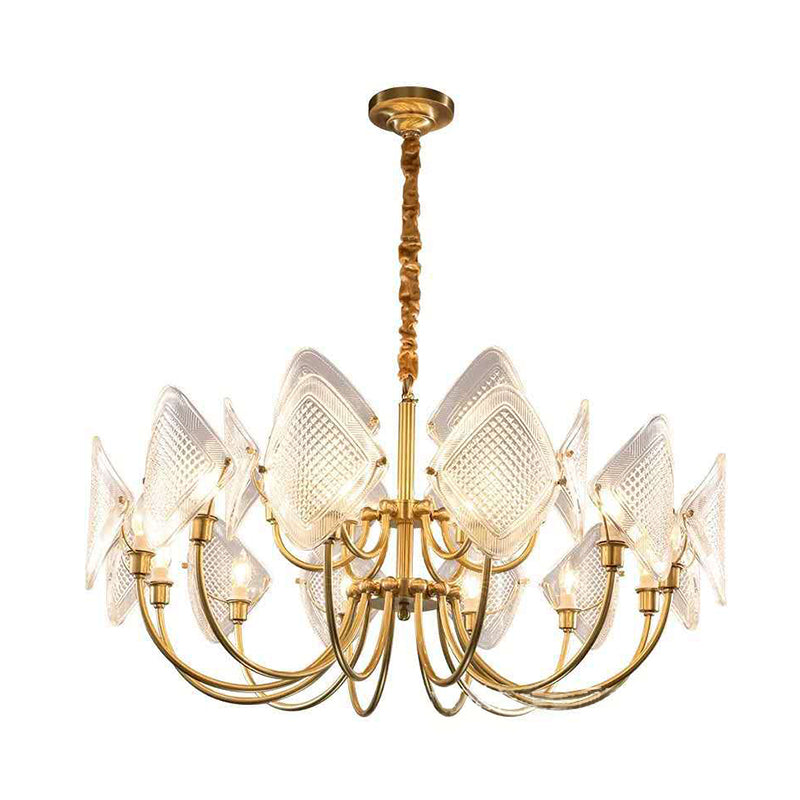 Lustre de salon moderne en forme de losange - Élégante suspension en verre à 12/15/18 ampoules en laiton