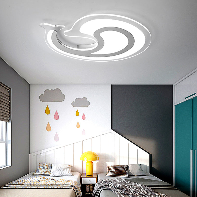 Dolphin LED Ceiling Light for Theme Parks and Bathrooms - Acrylic Animal Flush Fixture in White