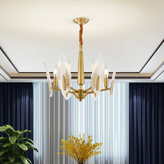 Postmodern Crystal Living Room Chandelier: Leaf-Shaped, Brass Finish, 6/8/18 Lights