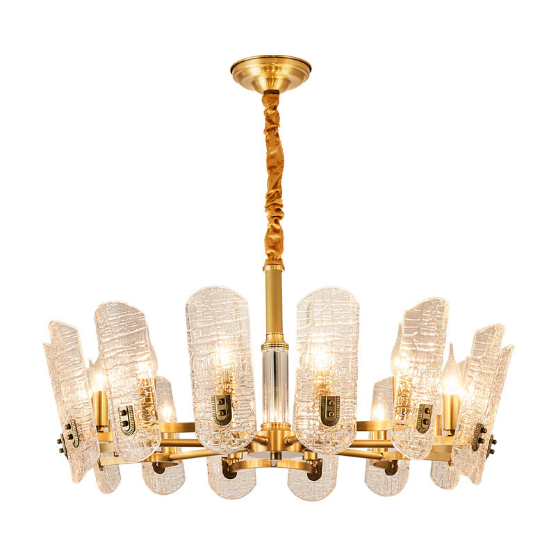 Postmodern Brass Chandelier with Clear Crackle Glass and 14/16 Heads - Oval Pendant Ceiling Light
