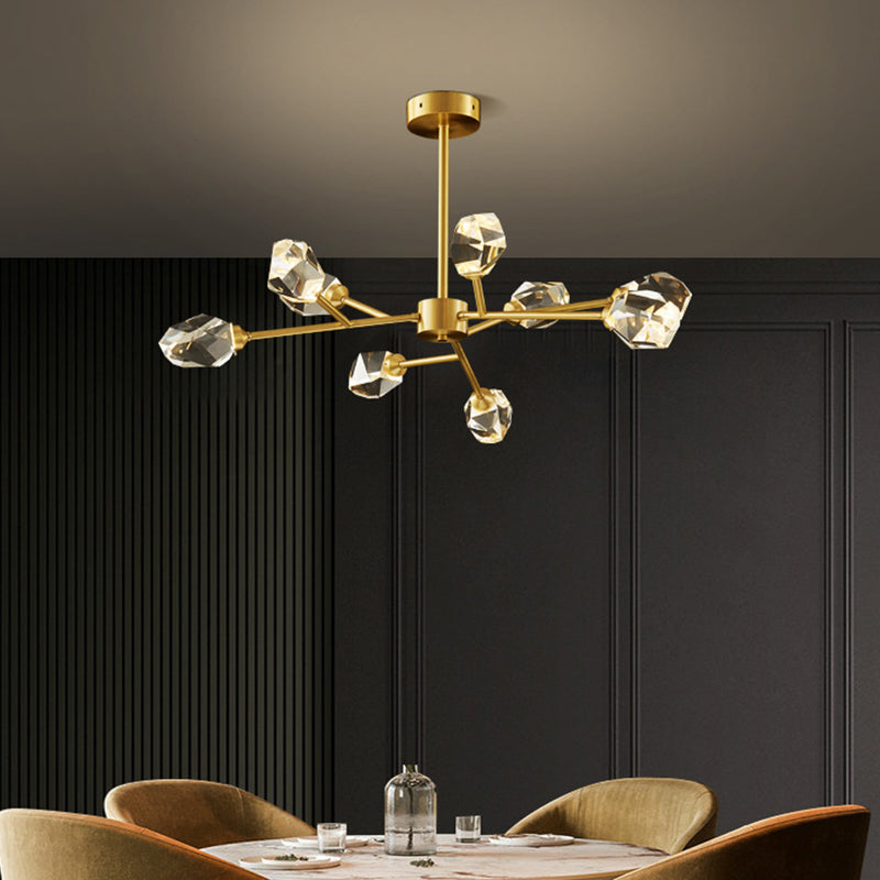 Modern Gold K9 Crystal Gem Chandelier - 6/9/18-Head Living Room Ceiling Lamp