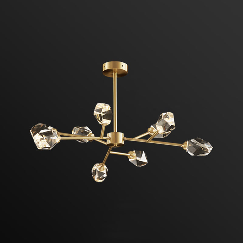 Modern Gold K9 Crystal Gem Chandelier - 6/9/18-Head Living Room Ceiling Lamp