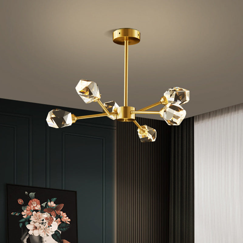 Modern Gold K9 Crystal Gem Chandelier - 6/9/18-Head Living Room Ceiling Lamp