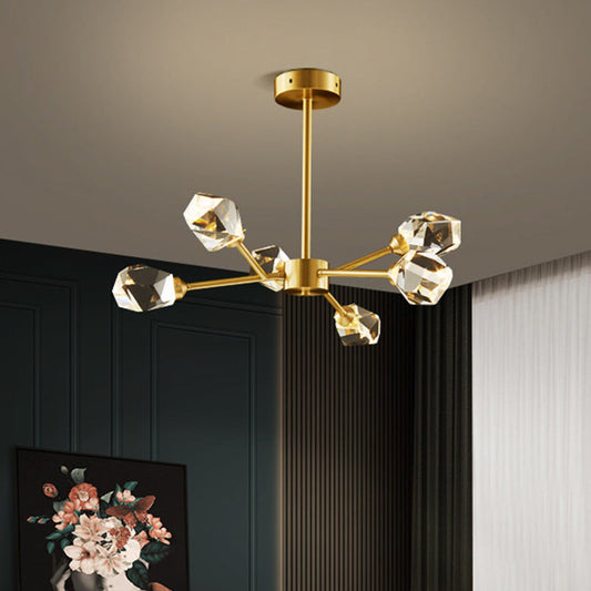 Modern Gold K9 Crystal Gem Chandelier - 6/9/18-Head Living Room Ceiling Lamp