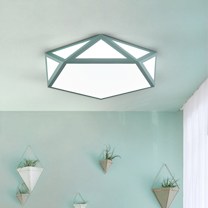 Simplicity Led Acrylic Pentagon Flush Mount Light Fixture For Bedroom Ceiling Green / Small