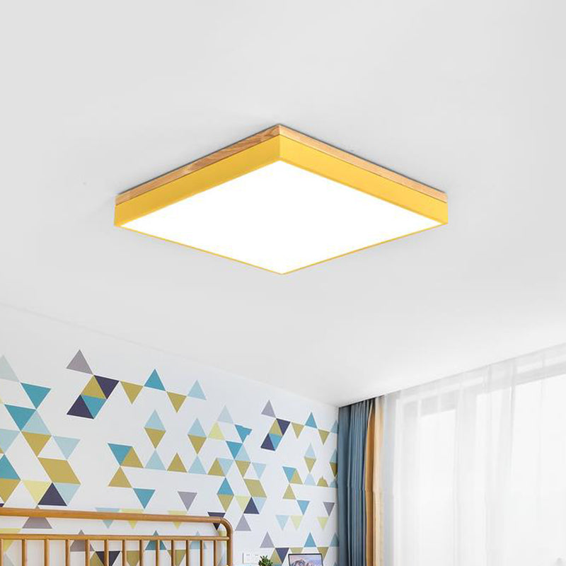 Minimalist Led Flushmount Light For Childrens Bedroom - Square Acrylic Close To Ceiling Fixture