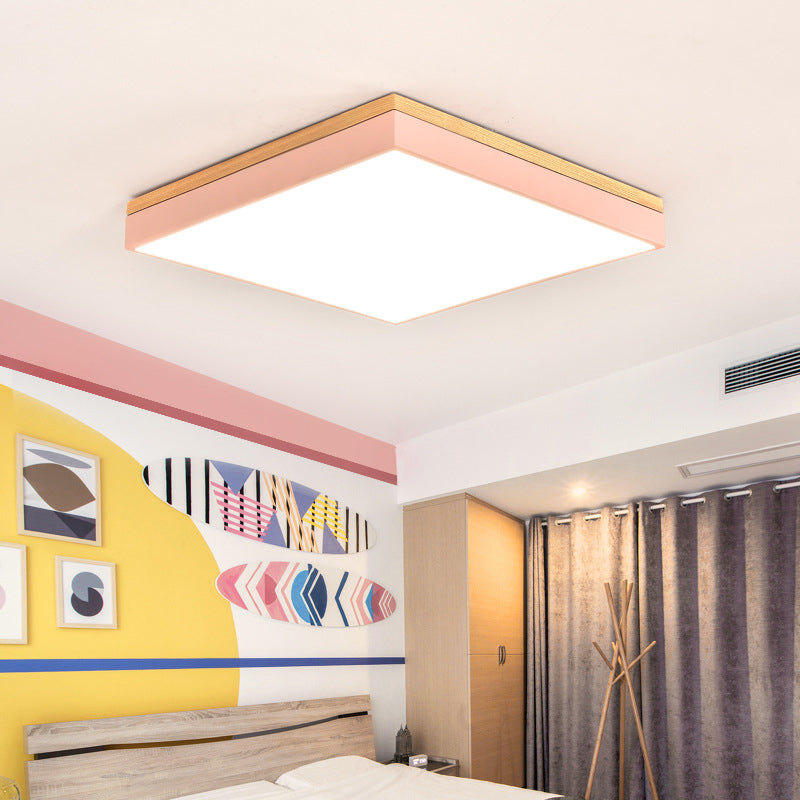 Minimalist LED Flushmount Light for Children's Bedroom - Square Acrylic Close to Ceiling Fixture