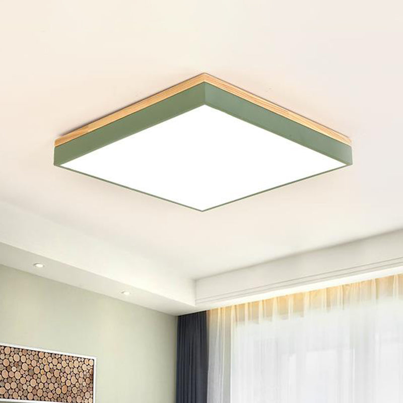 Minimalist LED Flushmount Light for Children's Bedroom - Square Acrylic Close to Ceiling Fixture