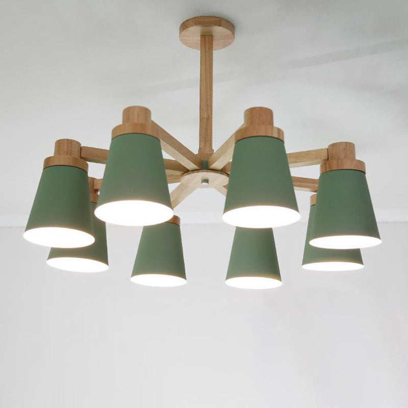 Simplicity 8-Light Wood Radial Chandelier Pendant Lighting Kit with Metal Barrel Shade
