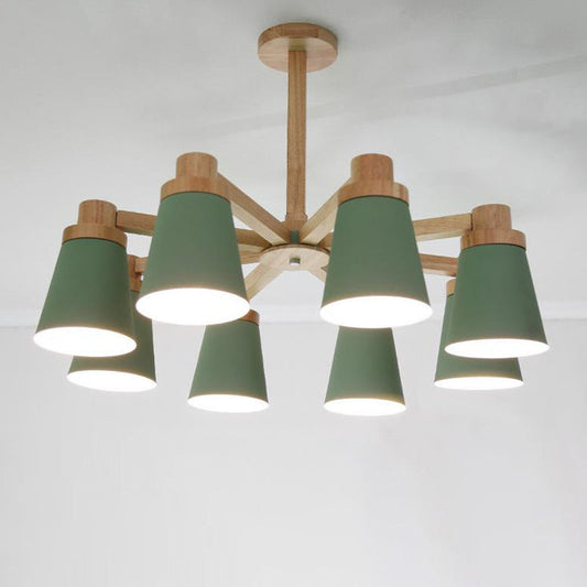 Simplicity 8-Light Wood Radial Chandelier Pendant Lighting Kit with Metal Barrel Shade