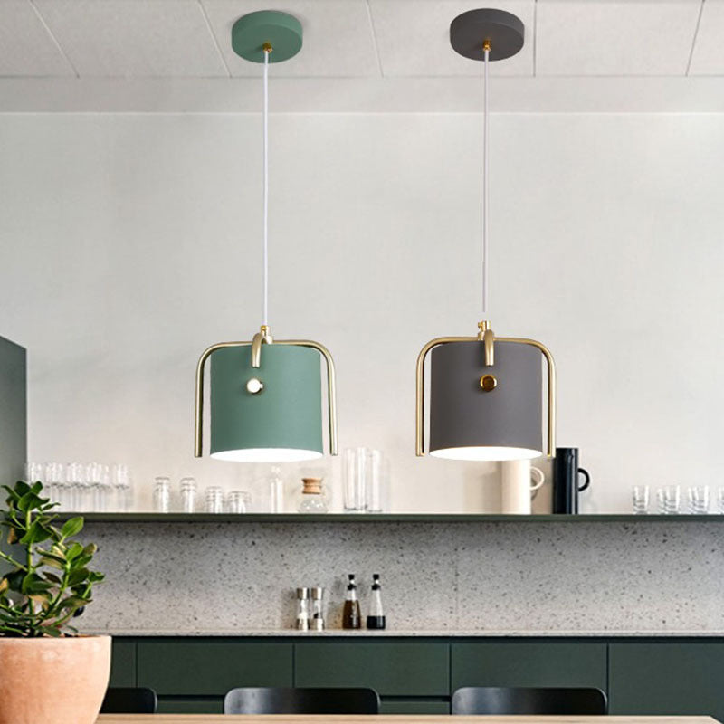 Modernist Metal Pendant Lamp with Bucket Shade – Cross Top, 1 Head – Dining Room Hanging Kit