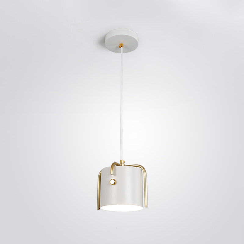 Modernist Metal Pendant Lamp with Bucket Shade – Cross Top, 1 Head – Dining Room Hanging Kit