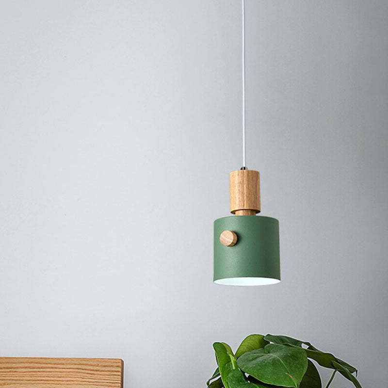 Modern Metal Pendant Light Kit with Wood Grip - Single Head Dining Room Ceiling Lamp