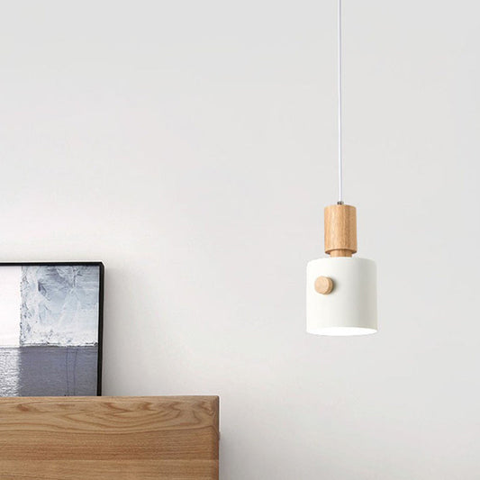 Modern Metal Pendant Light Kit with Wood Grip - Single Head Dining Room Ceiling Lamp
