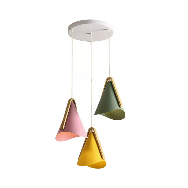 Simple White Waveform Pendant Light with Cone Metal Shade - 3 Lights - Ideal for Dining Room Ceiling