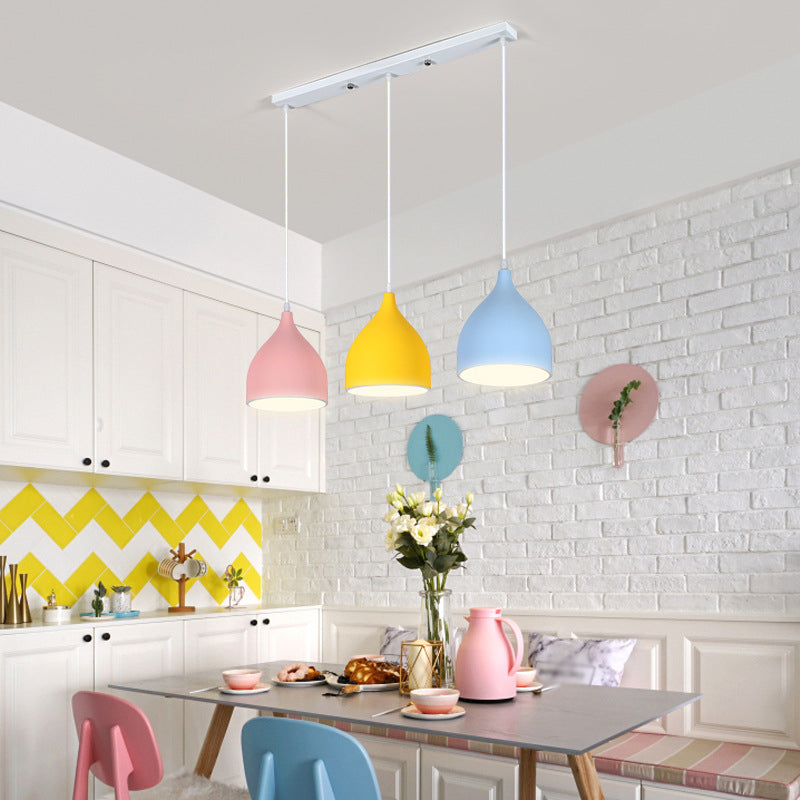Metal Multi Pendant Light - Simplicity 3-Head White Hanging Lamp Kit for Dining Room with Onion Shade