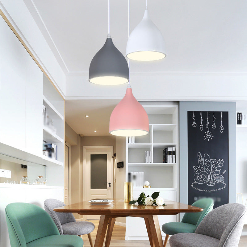 Metal Multi Pendant Light - Simplicity 3-Head White Hanging Lamp Kit for Dining Room with Onion Shade