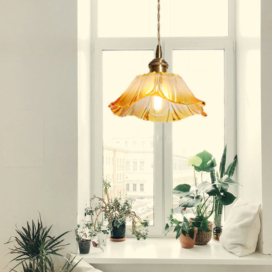 Blossom Textured Glass Pendant Light - Industrial Brass Ceiling Fixture