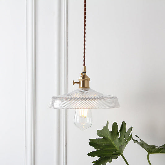 Lampe suspendue en verre transparent à treillis géométrique : éclairage de salle à manger de ferme en laiton
