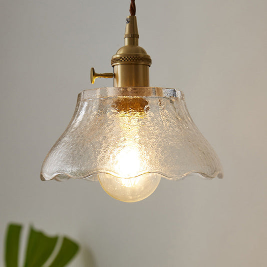 Lampe à suspension festonnée en laiton de style ferme moderne à 1 lumière avec verre à eau : lampe suspendue