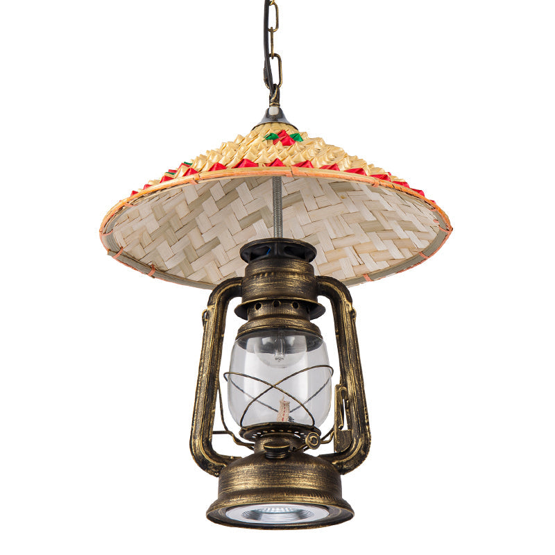 Lampe à suspension Coastal Lantern : luminaire suspendu en verre transparent avec plateau en bambou
