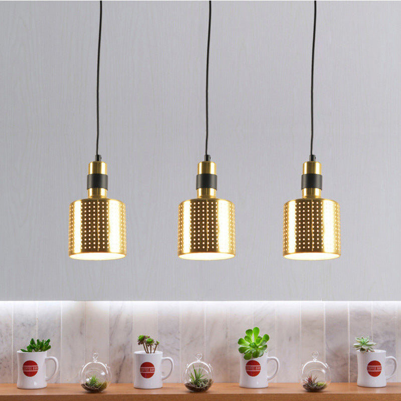 Simplicity Punched Metal 3-Light Dining Room Hanging Lamp in Brass - Bottle Multi Pendant Kit