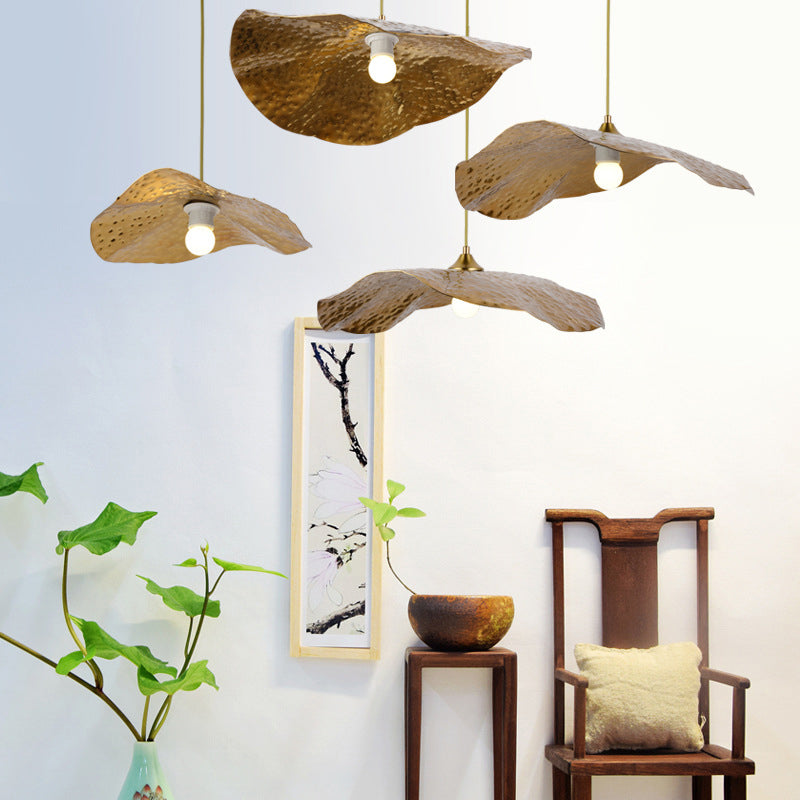 Lotus Leaf Metal Pendant Lamp - 1 Light Brass Ceiling Fixture for Dining Room