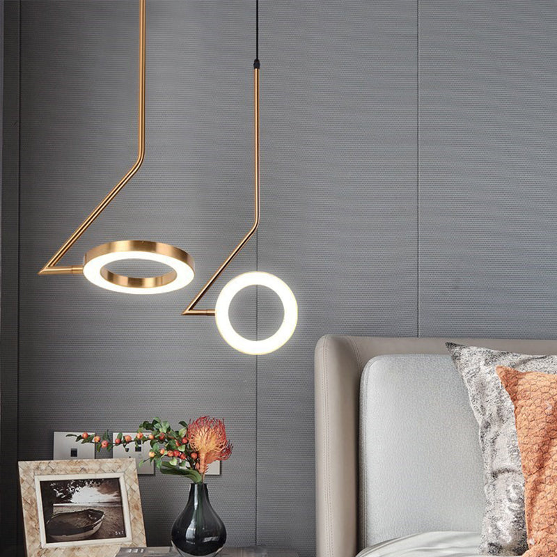 Sleek Metal Circle Pendant Light with LED Brass Finish - Perfect for Bedside Ceiling Suspension